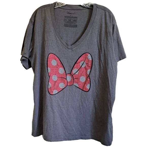 Disney Store Women's 3XL Gray Short Sleeve T-Shirt Sparkly Minnie Mouse Bow - Picture 2 of 4